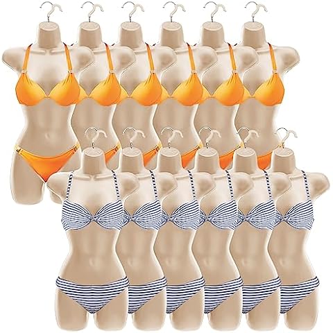 Kigley 12 Pcs Female Mannequin Torso Hanging Mannequin Flesh Colored Dress Form Hollow Back Thickened Plastic Female Clothing Mannequin with Hanging Hook for Clothes Display, 31.1 x 16.1 Inch Cover
