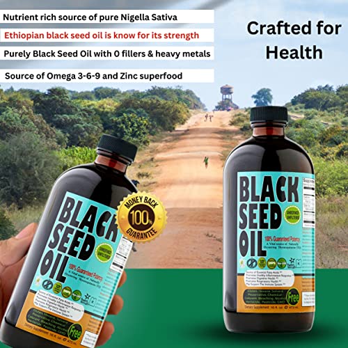 Ethiopian Black Seed Oil - 3.43% Thymoquinone Cold-Pressed Black Cumin Seed Oil From Pure Nigella Sativa - First Pressing Blackseed Oil Non-Gmo Improved - 16 Oz Glass Bottle Sweet Sunnah #TOP3