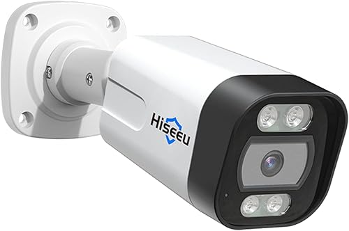 Hiseeu Detección de vehículos humanos Cámara PoE de 5MP, cámara IP al aire libre, audio de 2 vías, foco y alarma de sonido, IP67 impermeable, acceso