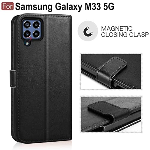 Image of CEDO Flip Cover for Samsung Galaxy M33 (5G) | Leather Finish | Inside Pockets & Inbuilt Stand | Shockproof Wallet Style Magnetic Closure Back Case Flipcover (Black)
