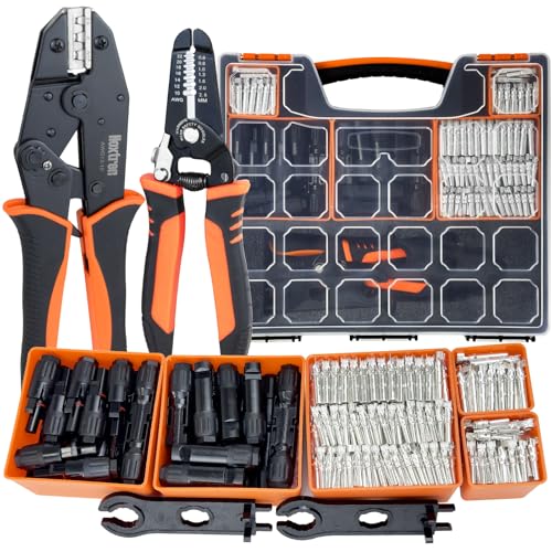 Noxtren 30PCS Solar Crimper Tool Kit - Crimping Tool, Wire Stripper, 25 Pairs Solar Connectors, Suitcase, and 2 Spanner Wrenches for Solar Panel Cable Assembly
