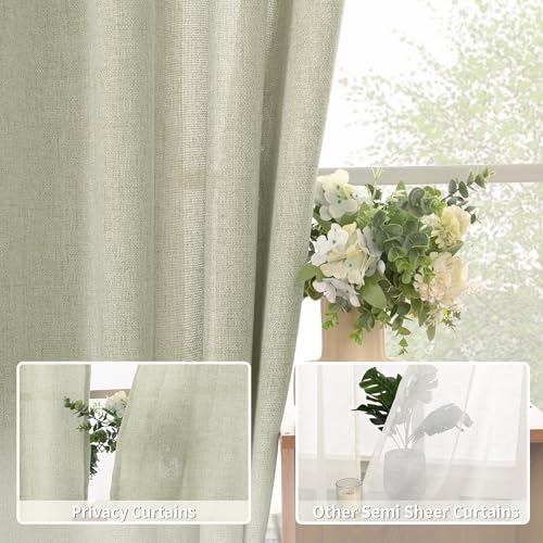 BGment Sage Green Linen Curtains 95 Inch Long for Living Room - Burlap Textured Light Filtering Window Treatments Grommet Sheer Drapes for Farmhouse, 2 Panels, 52 X 95 Inch by BGment - Image 4