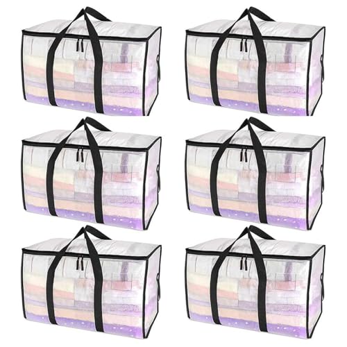 DAWNTREES 6 Pack Clear Moving Bags with Reinforced Handle and Double Zipper, Storage Bags for Moving Essential