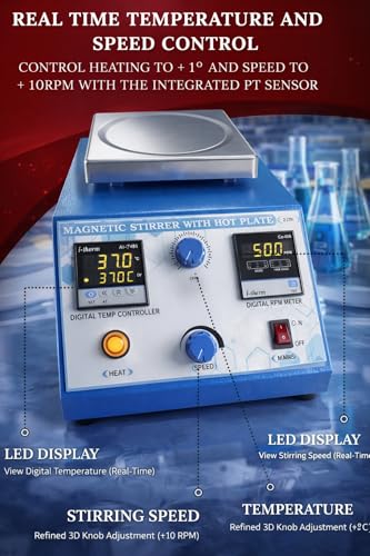 Image of DIGITAL MAGNETIC STIRRER WITH HOT PLATE 150℃ /302F | 100-1800 rpm | 2L | 110V Support Stand Stir Bar Retriever Temp Probe Sensor Stir Bars Included Digital RPM(Warranty-1 year)