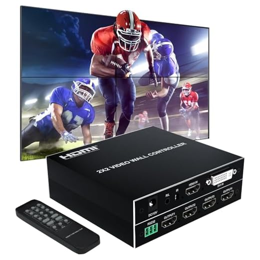YHS 4K 2x2 Video Wall Controller Splitter (2021Version) 4X1 Quad viewer 1 HDMI/DVI Input 4 HDMI OutputTV Processor Images Stitching Video Wall Processor with RS232 Control (KMTR86)