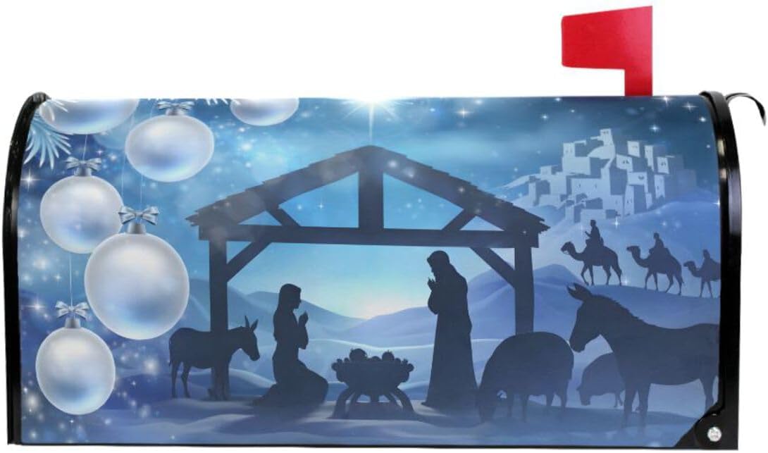 WOOR Nativity Christmas Abstract Magnetic Mailbox Cover MailWraps Garden Yard Home Decor for Outdoor Oversized-25.5" x20.8"