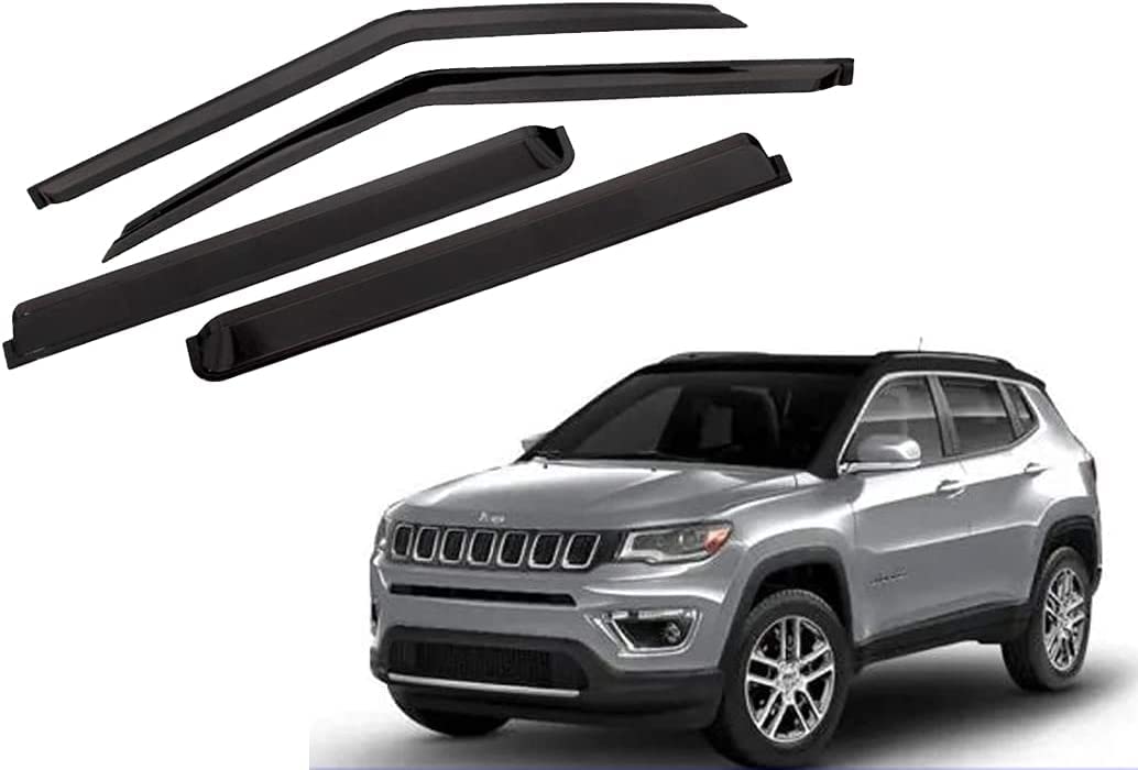 Car Rain Guards Wind Door Visor Side | Wind Visor ABS Plastic Deflector | Perfect As per Window Frame Compatible with Jeep Compass (Set of 4Pcs)