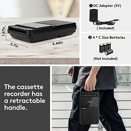 Byronstatics Portable Cassette Player Recorder With Stand - Alone Microphone, Built-In Speaker, Retractable Handle, Auto Voice Level Control, Headphone Jack, Aux In, For Meeting Tape Recorder #TOP6
