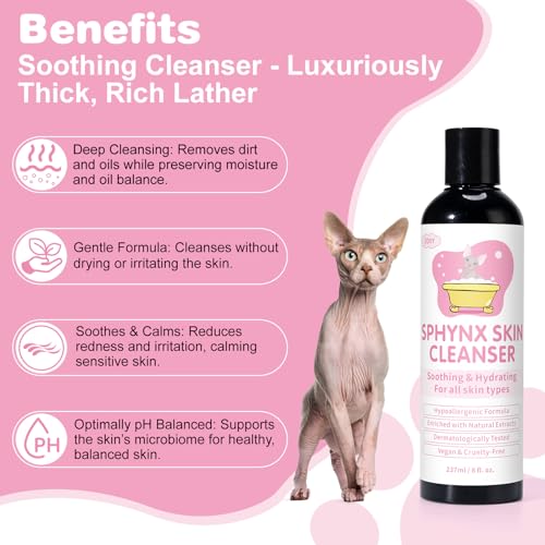 Image of Sphynx Cat Skin Care Duo | Hypoallergenic Shampoo & Conditioner for Hairless Cats | Relieves Dry, Itchy Skin, Moisturizing | Veterinarian Approved, 2 Bottles