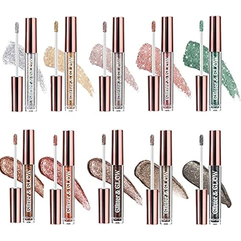 10 Colors Dazzling Glitter Liquid Eyeshadow Metallic Shiny Shimmer Long Lasting Waterproof Highly Pigmented Glow Eye Shadow Kit Sparkle Diamond Pearlescent Eye Makeup Cosmetic Cover