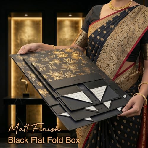 Image of RBS - Black Gift Boxes Combo Set (3 Pack) with Satin Ribbon | Small, Medium & Large Hamper Boxes for Gift Packing, Return Gifts, Saree Packaging Decorative Floral Empty Gift Box (S, M, L)