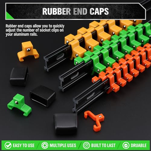Image of SWANLAKE Organizer Socket Holder, 9PCS 1 /4-Inch x 48 Clips, 3 /8-Inch x 45 Clips, 1 /2-Inch x 36 Clips, Premium Quality Socket Clip Rail Holder