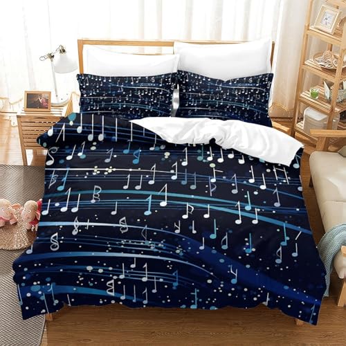 Drap de couette microfibre inaltérable à fermeture éclair dissimulée motif notes musicales 3d - 3