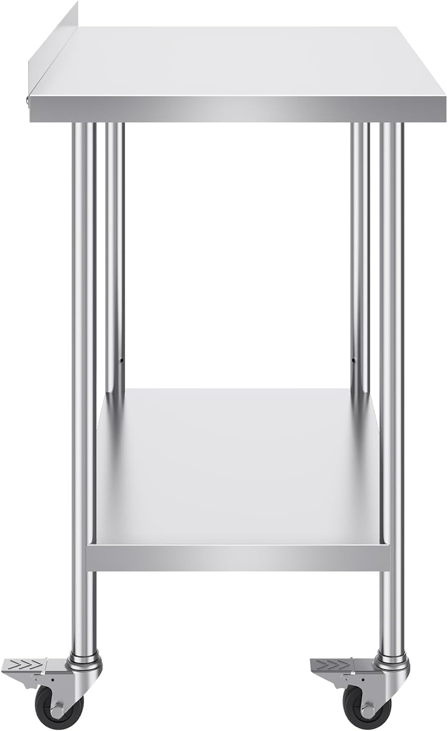 Happybuy 24 x 36 x 40 Inch Stainless Steel Work Table, Heavy Duty Food Prep Table with Casters, Adjustable Height, Commercial Kitchen Worktable for Restaurant, Home, Hotel