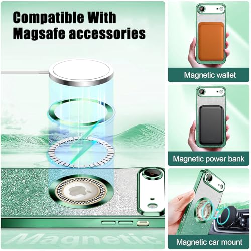Image of Misscase for iPhone Air Magnetic Glitter Case Compatible with MagSafe,Full Protection Slim Shockproof Case with Camera Lens Protector Plating Bling Cover Case for iPhone 17 Air 6.5 inch Green