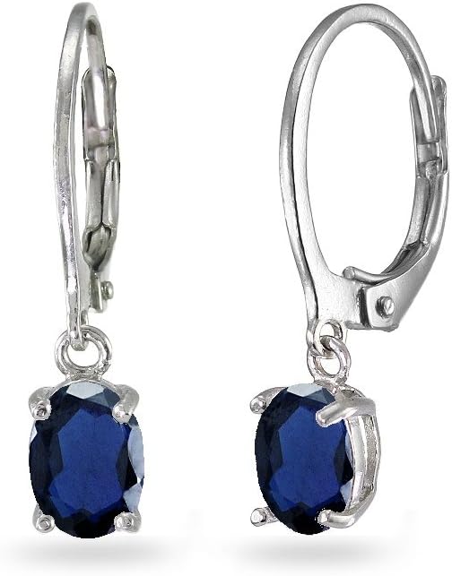 Sterling Silver Genuine, Simulated or Created Birthstone 7x5mm Oval Small Leverback Drop Dangle Earrings for Women