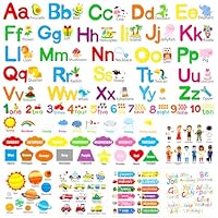 Alphabet Wall Decals for Kids Room - ABC Letter Classroom Educational Learning Stickers, Animal Number Decor, Peel and Stick for Bedroom Playroom - 12 Sheets