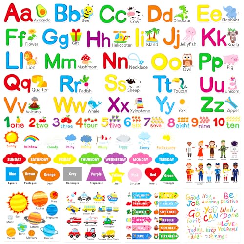 Alphabet Wall Decals for Kids Room - ABC Letter Classroom Educational Learning Stickers, Animal Number Decor, Peel and Stick for Bedroom Playroom - 12...