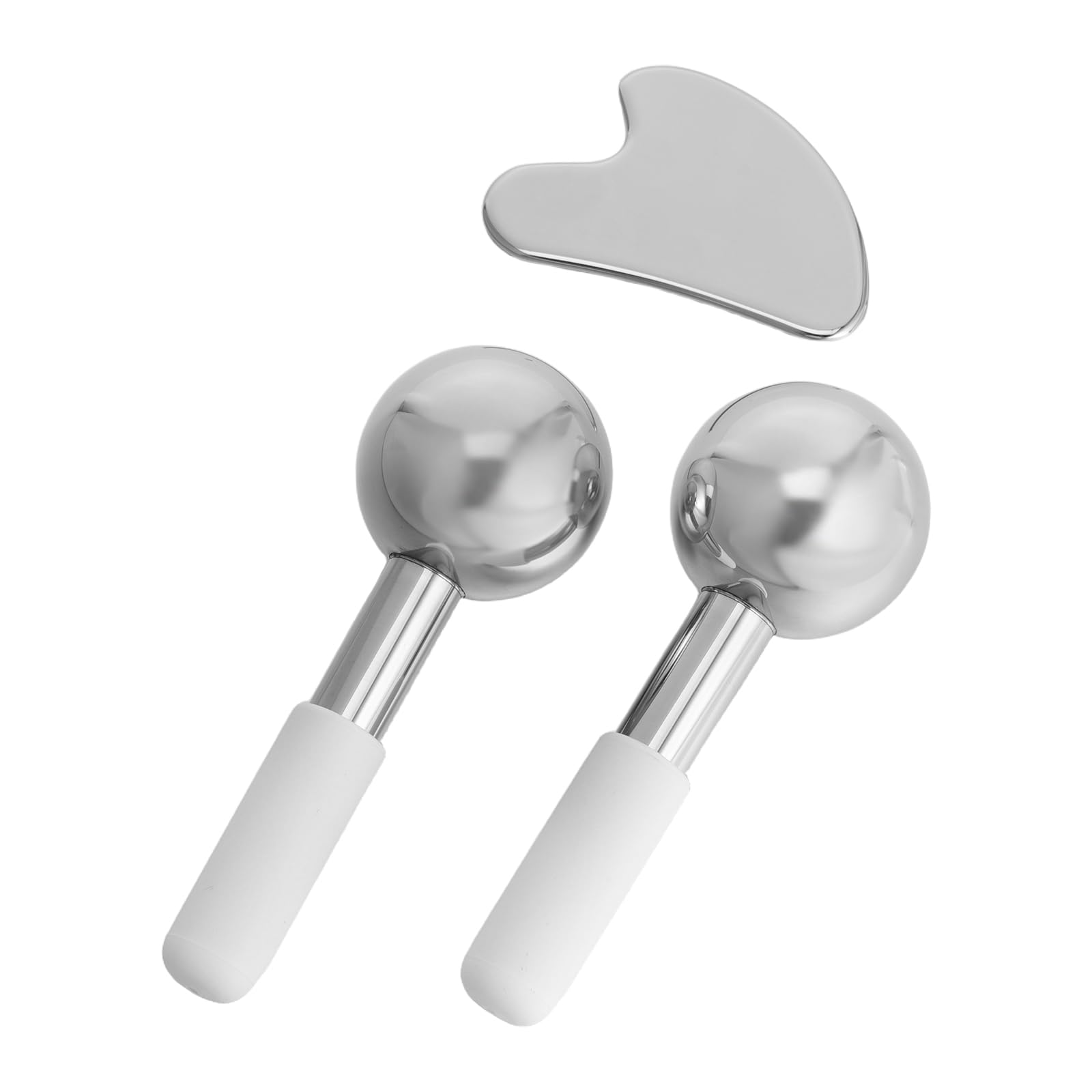 Set Gua Sha in Acciaio Inox Argentato, per Massaggio | Uso in Salone e Spa, Forme Multiple per Viso e Corpo, Custodia Portatile Inclusa
