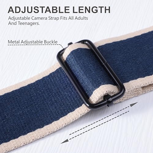 Image of Padwa Lifestyle Extra Long Adjustable Camera Strap for Photographers - 2 inch Wide Full Grain Cowhide Leather Ends Camera Straps with Quick Release for All Cameras,Binoculars(Stripe Blue White)