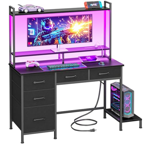 Korfile Computer Gaming Desk with Hutch, Home Office Desk with