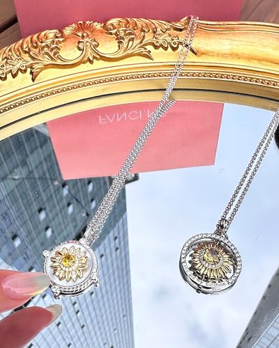 FANCIME Sunflower necklace Sterling Silver Spinning Anxiety Pendant for anti-stress, You Are My Sunshine Mother of pearl Jewelry Birthday Christmas Gifts for Women Wife Her4