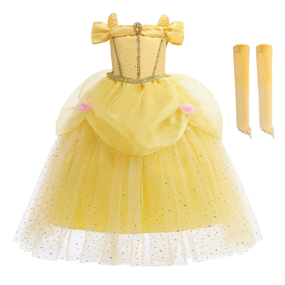 Girls Belle Princess Birthday Dress Beauty and The Beast Costume Carnival Halloween Christmas Cosplay Party Ball Gown