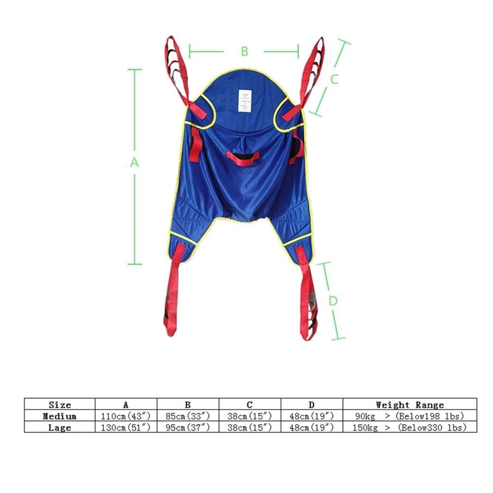 Arnés Elevación Paciente Cuerpo Completo, Grúa Paciente, Eslinga Elevación con para Paciente Y Minusválido, para Posicionamiento Y Elevación La Cama,Carga MáXima 230 Kg Large