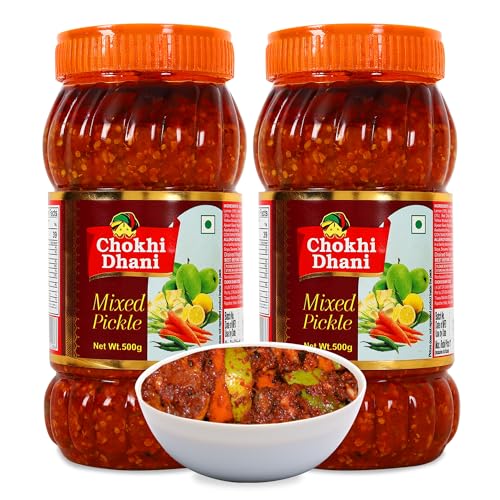 Image of Chokhi Dhani Mixed Pickle Pack of 2 (500g Each) | Mix Achar | Tangy & Spicy Indian Pickle | Traditional Homemade Style | Aromatic Spices