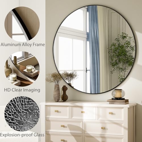 Image of HARRITPURE 48 Inch Round Mirror Black Circle Bathroom Mirror