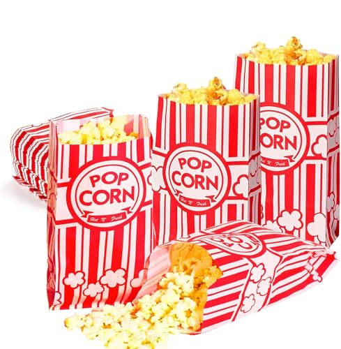 Bolsas de palomitas de maíz, bolsas de papel para palomitas de maíz, 200 unidades, 21 x 9 cm, caja de palomitas de maíz, bolsa pequeña para palomitas de maíz