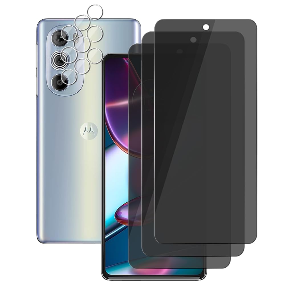 (3+3) 3 Pack Privacy Screen Protector For Motorola Edge+ / Plus 2022 / Plus 5G UW (2022) / Edge 30 Pro Anti Spy Private Tempered Glass, with Camera