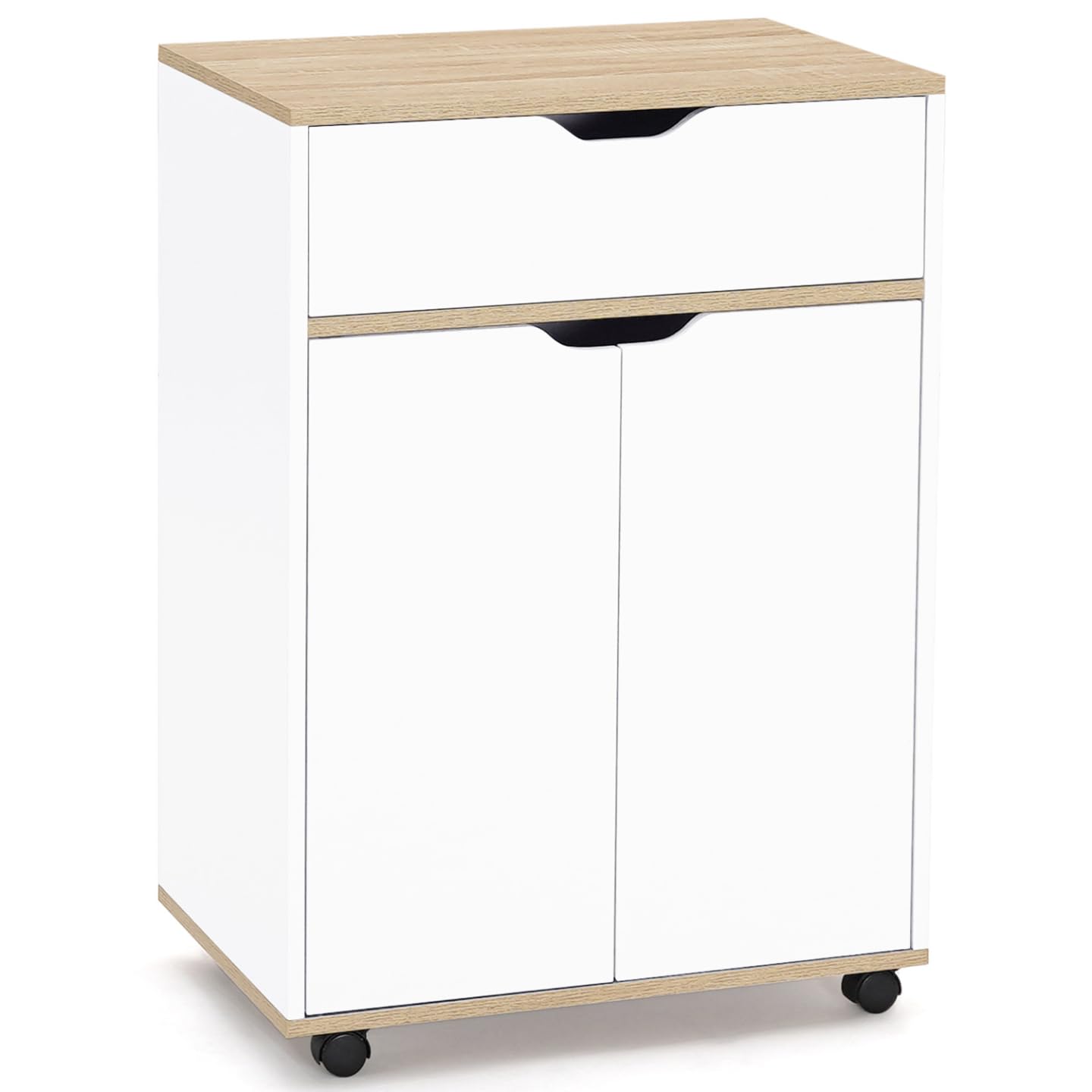 IDMarket - Desserte de cuisine COSY placard avec tiroir bois blanc et plateaux façon hêtre L.60 CM
