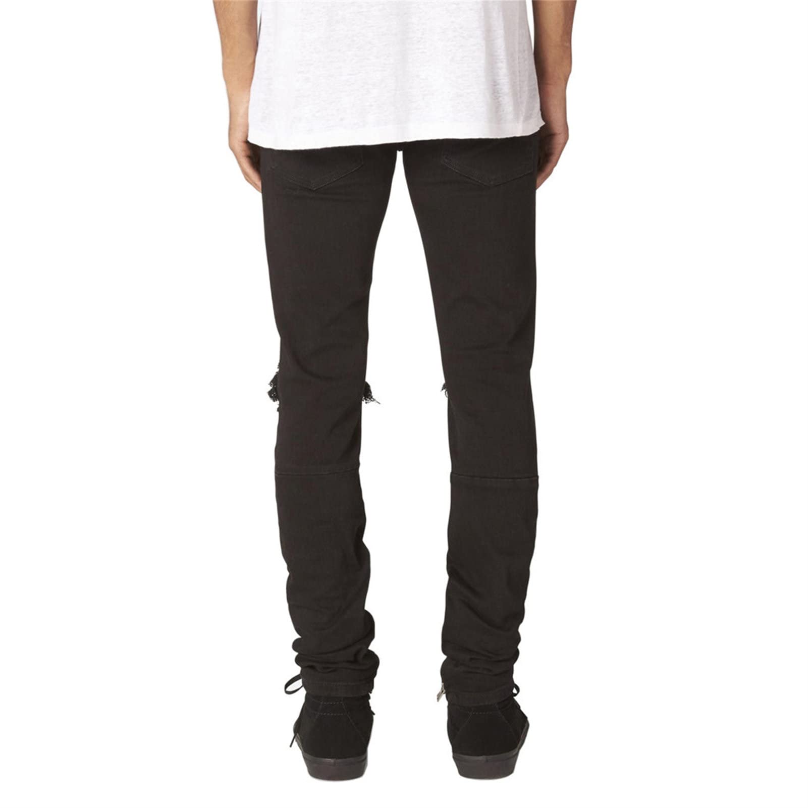 Maiyifu-GJ Mens Stretch Ripped Denim Pants Destroyed Slim Fit Skinny Biker Jeans Hip Hop Jean Trousers with Broken Hole (Black,36)
