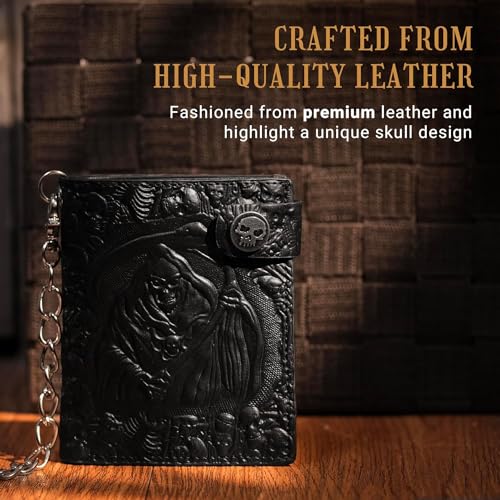 ZEKEE Skull Gothic Chain Wallet Leather - Punk Bifold Halloween Goth Accessories | Unisex, Black4