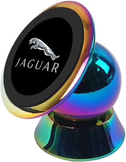 Jaguar Logo Cell Phone Car Mount Holder, 360 Degrees Dashboard Universal Car Cradle Mount Rotatable Sticky Magnetic Stand Holder For Smartphone (Colorful Stainless Steel plating)