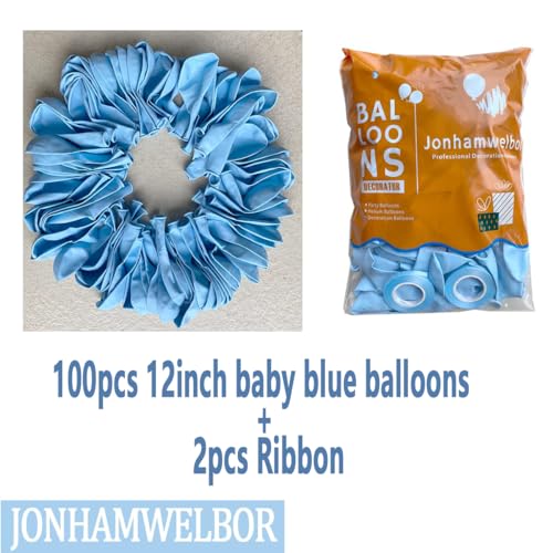 Image of Jonhamwelbor Light Blue Pastel Balloons (12Inch 100Pcs) Sky Blue Latex Macaron Blue Matte Balloons for Baby Shower Birthday Party