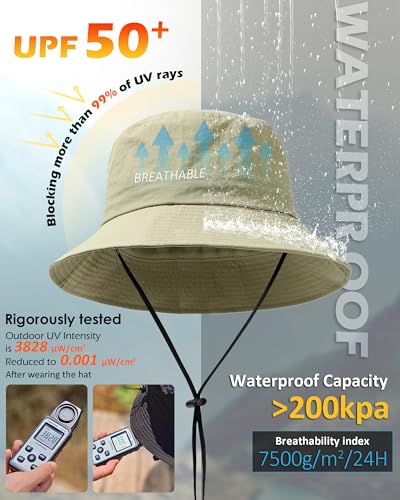 Image of Water-Resistant Bucket Hat for Women Men Rain Hat UPF 50+ Boonie Sun Hat Foldable Summer Floppy Fishing Safari Hats