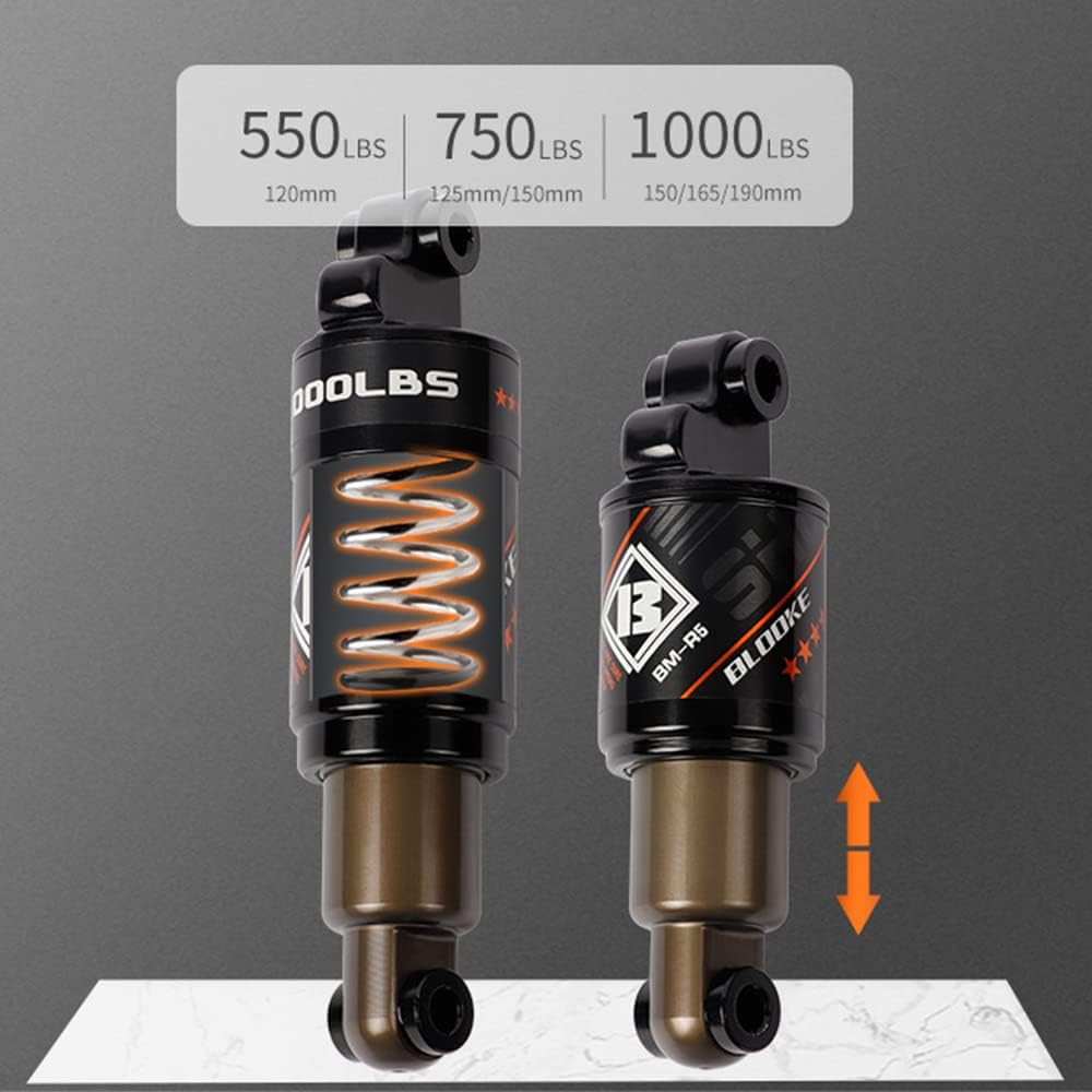 Bike Rear Shock Absorber - Mountain Bicycle Oil Spring Suspension With Screws Kit - Aluminium Alloy 165mm (6.5'') x 43mm