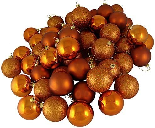 60ct Burnt Orange Shatterproof 4-Finish Christmas Ball Ornaments 2.4" (60mm)