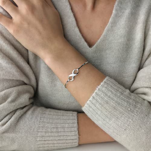 Silverly 925 Sterling Silver Infinity Bangle With Hook Clasp - Solid Silver Bracelet - Classic Jewelry for Women and Teenage Girls - Wedding Gift - Gifts for Girlfriend - Friendship Bracelets4