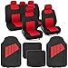 BDK Two-Tone PolyCloth Car Seat Covers w/Motor Trend Dual-Accent Heavy Duty Rubber Floor Mats - Black/Red