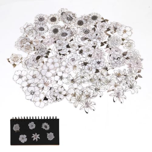 120 Pcs Vintage Floral Stickers for Scrapbooking, Holographic Foil 1.57 inch PET Flower Sticker, Retro Floral Journaling Supplies for Scrapbook Album DIY Craft Daily Planner