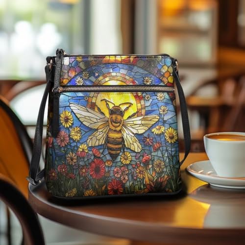 Image of Leather Women Crossbody Hobo Bag Satchel Purse Handbag with Adjustable Shoulder Strap and Zipper Pockets
