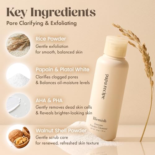 Image of Papa Recipe Blemish Enzyme Powder Cleanser (3 Pack) - Travel-Friendly Korean Powder-to-Foam Face Wash, Rice Powder for Radiant-Looking Skin, Gentle Exfoliation, Smooth Texture & Pore Care