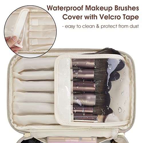 Wandering Nature Makeup Bag, Travel Make Up Organizer Cosmetic Brush Bags Case for Women in Vegan Leather, Beige,Patent Pending by Wandering Nature - Used condition - Image 2