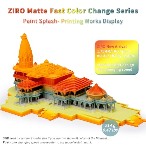 Image of ZIRO 3D Printer Filament PLA, Fast Color Changing Filament (Matte), Color Change by Length PLA, Fit Most FDM 3D Printers, Matte Finish Rainbow Material 1KG / 2.2lbs Spool, Paint Splash