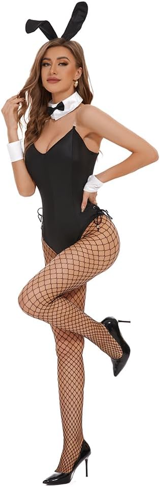 Womens Bunny Girl Suit Anime Halloween Costume Cosplay Bodysuit Bunny Headband Stockings Set