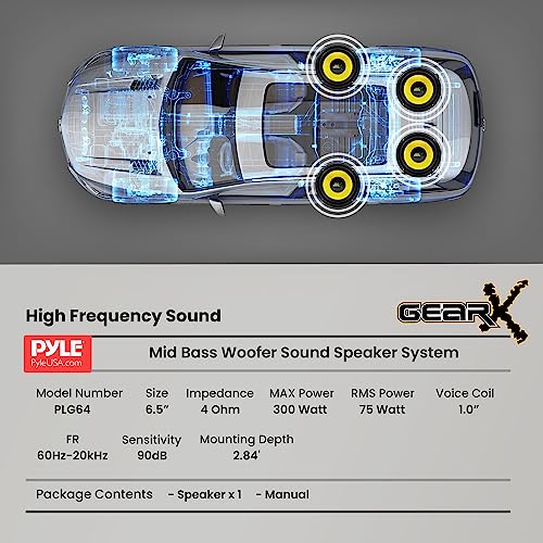 Pyle 6.5 Inch Mid Bass Woofer Sound Speaker System - Pro Loud Range Audio 300 Watt Peak Power w/ 4 Ohm Impedance and 60-20KHz Frequency Response for Car Component Stereo PLG64,black and yellow