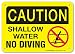 Caution Shallow Water No Diving - Pool Rules Sign - 7"x10" - .060 Heavy Duty Plastic - Made in USA - Indoor and Outdoor Use - A81-398PL